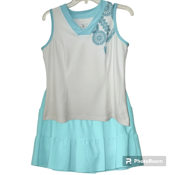 Tennis Apparel skort/top 2 piece set by Balle de Match, XS/S, White/Teal, GUC - Picture 2 of 16